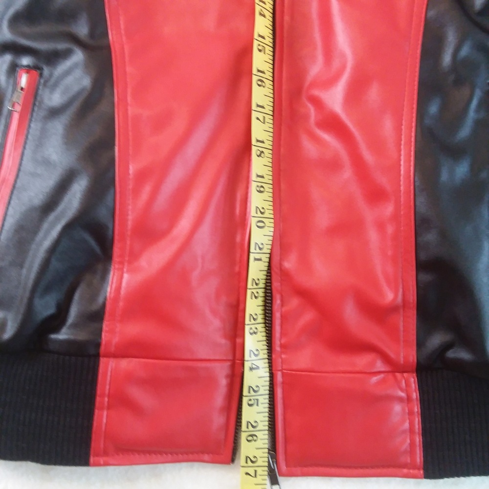 8 Ball Jacket Mens Retro Style Bomber Full Zip Red Yellow Black Faux Leather Lg - Picture 5 of 16